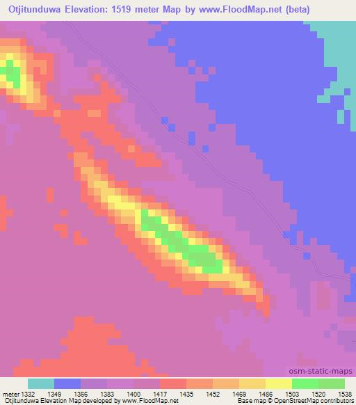 Otjitunduwa,Namibia Elevation Map
