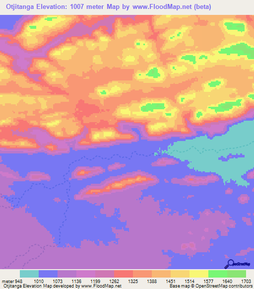 Otjitanga,Namibia Elevation Map