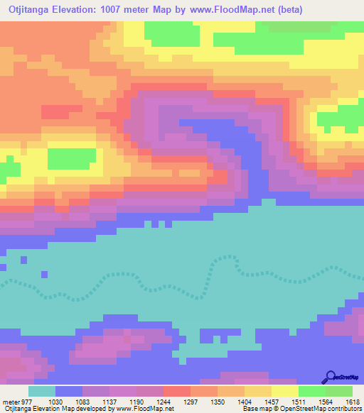 Otjitanga,Namibia Elevation Map