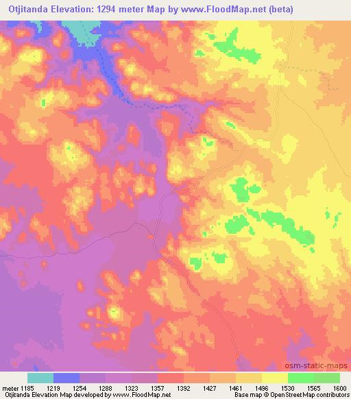 Otjitanda,Namibia Elevation Map