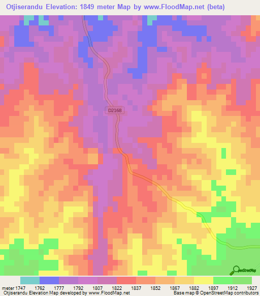 Otjiserandu,Namibia Elevation Map