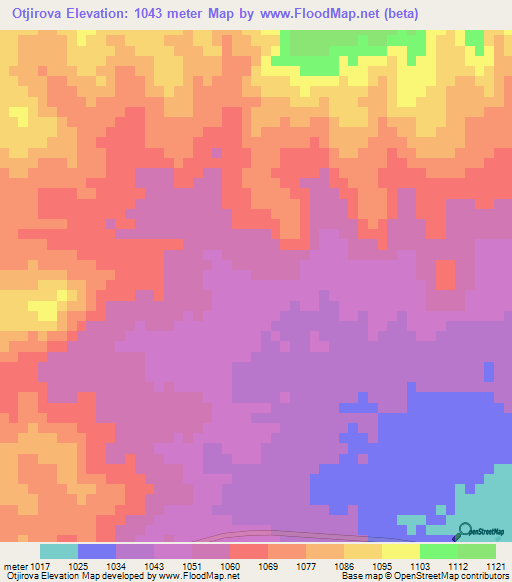Otjirova,Namibia Elevation Map