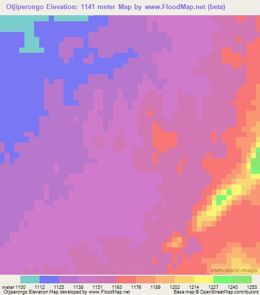 Otjiperongo,Namibia Elevation Map