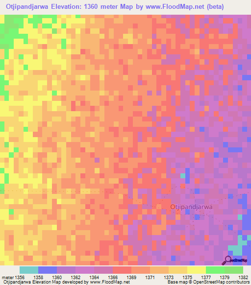 Otjipandjarwa,Namibia Elevation Map