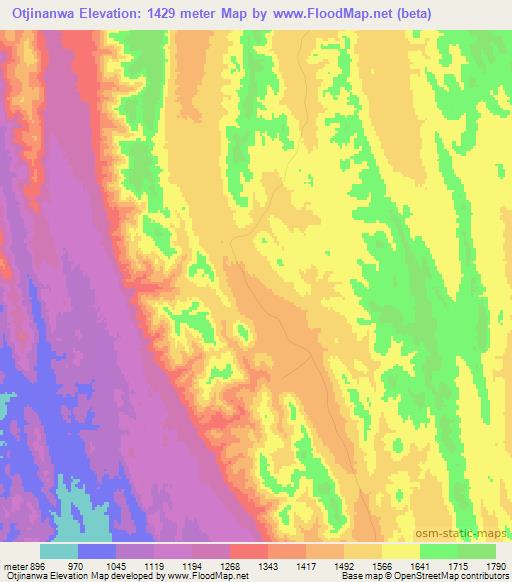 Otjinanwa,Namibia Elevation Map
