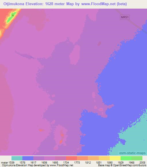 Otjimukona,Namibia Elevation Map