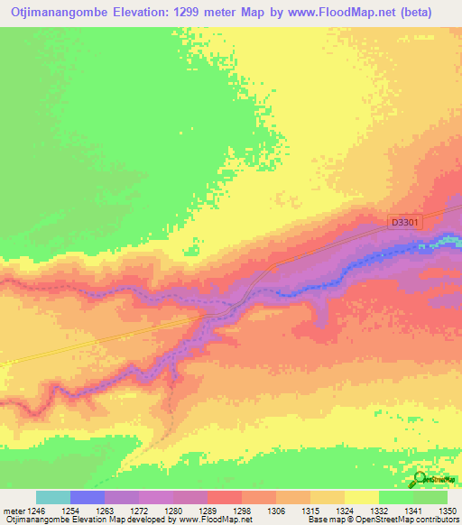 Otjimanangombe,Namibia Elevation Map