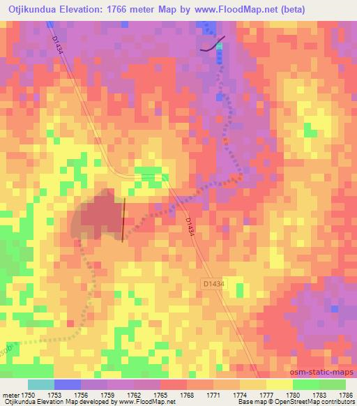 Otjikundua,Namibia Elevation Map