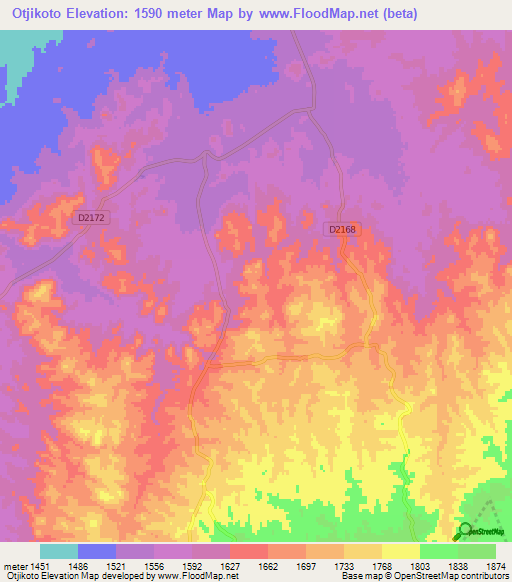 Otjikoto,Namibia Elevation Map
