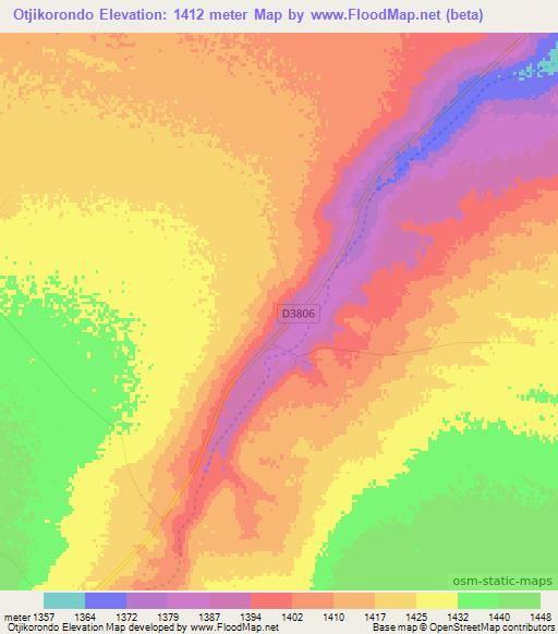 Otjikorondo,Namibia Elevation Map