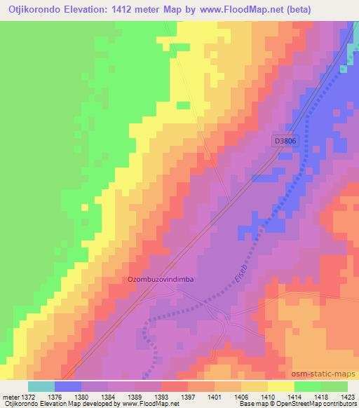 Otjikorondo,Namibia Elevation Map