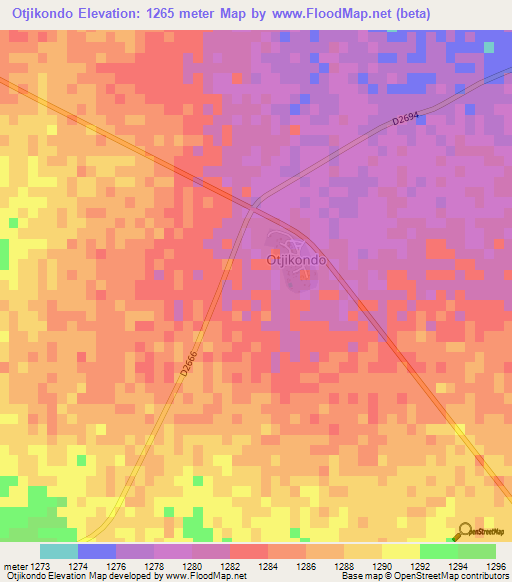 Otjikondo,Namibia Elevation Map