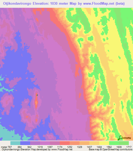 Otjikondavirongo,Namibia Elevation Map