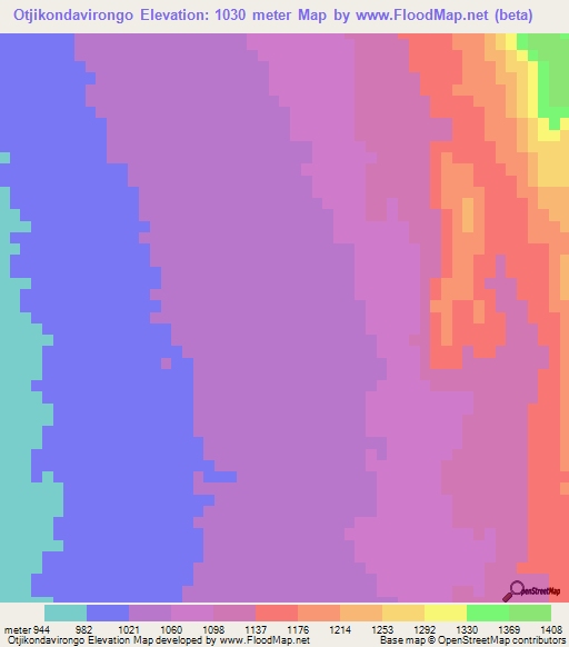 Otjikondavirongo,Namibia Elevation Map