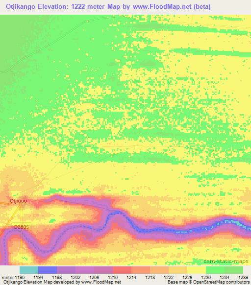 Otjikango,Namibia Elevation Map