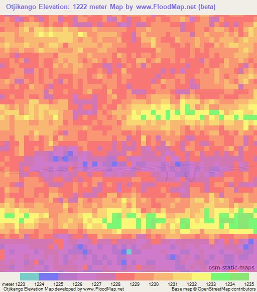 Otjikango,Namibia Elevation Map