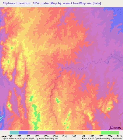 Otjihase,Namibia Elevation Map