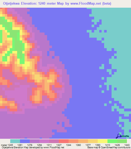 Otjetjekwa,Namibia Elevation Map