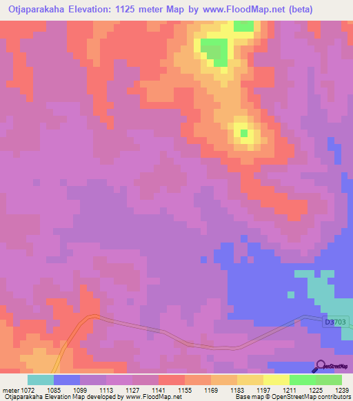 Otjaparakaha,Namibia Elevation Map