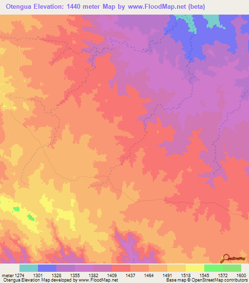 Otengua,Namibia Elevation Map