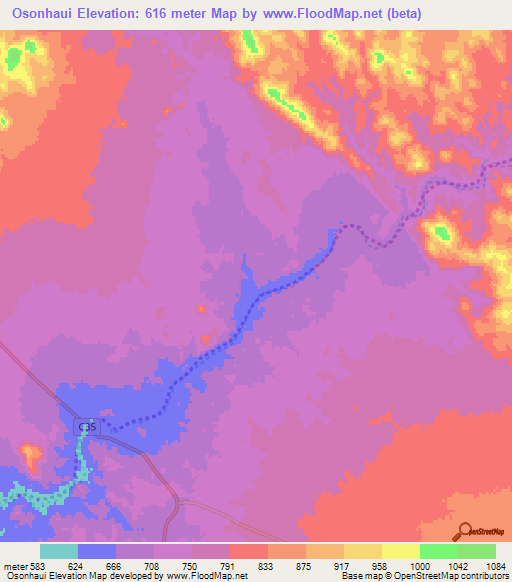Osonhaui,Namibia Elevation Map
