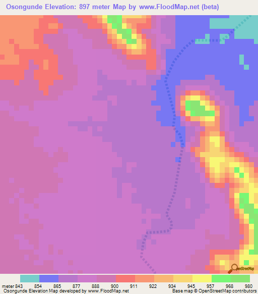 Osongunde,Namibia Elevation Map