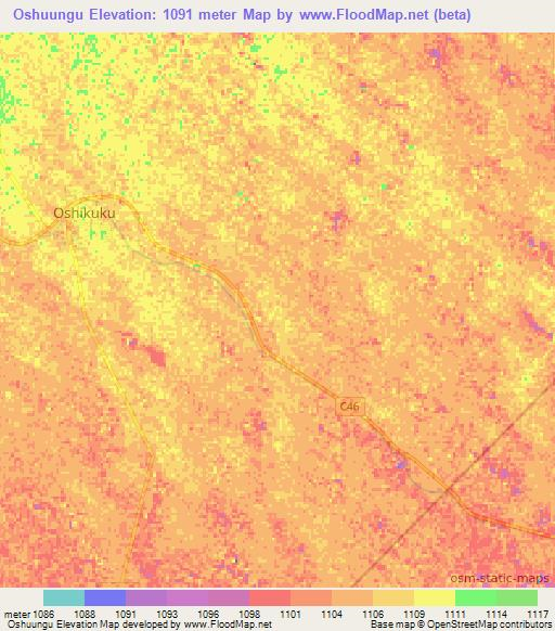 Oshuungu,Namibia Elevation Map