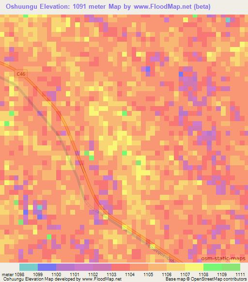Oshuungu,Namibia Elevation Map