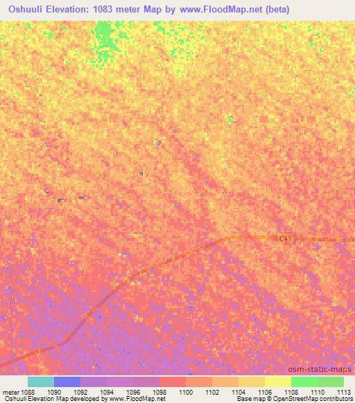 Oshuuli,Namibia Elevation Map