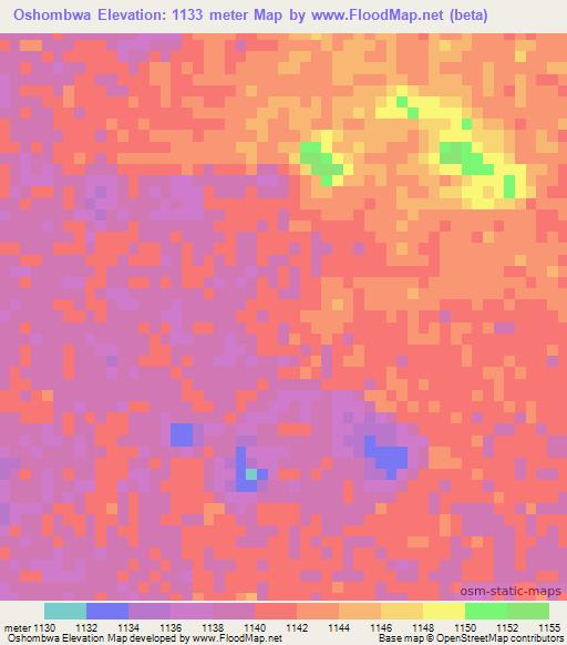 Oshombwa,Namibia Elevation Map