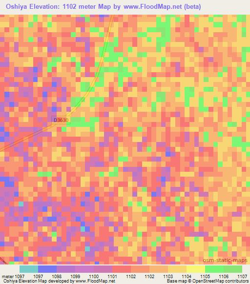 Oshiya,Namibia Elevation Map