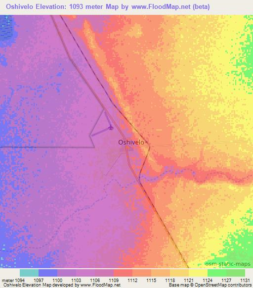 Oshivelo,Namibia Elevation Map