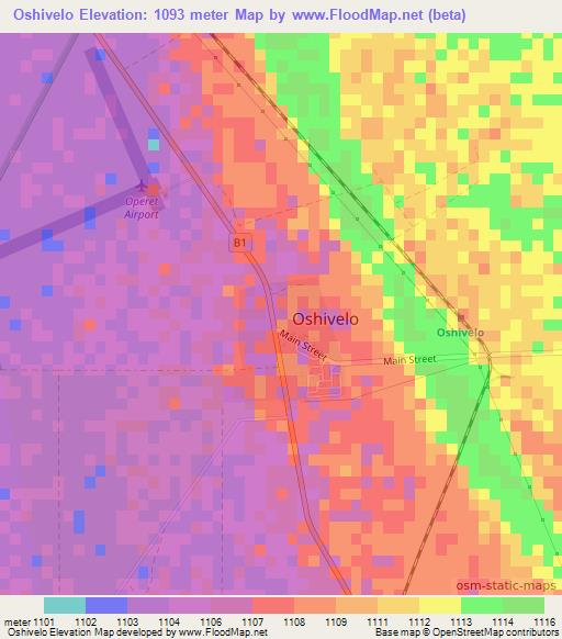 Oshivelo,Namibia Elevation Map