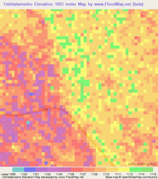 Oshitalamesho,Namibia Elevation Map