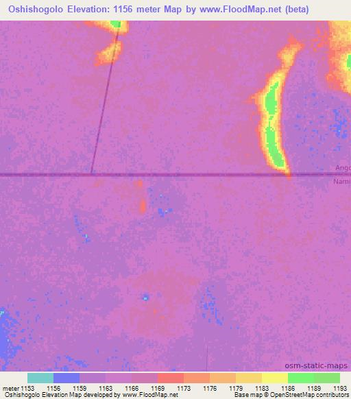 Oshishogolo,Namibia Elevation Map