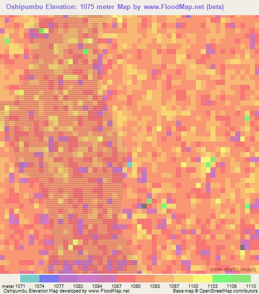 Oshipumbu,Namibia Elevation Map