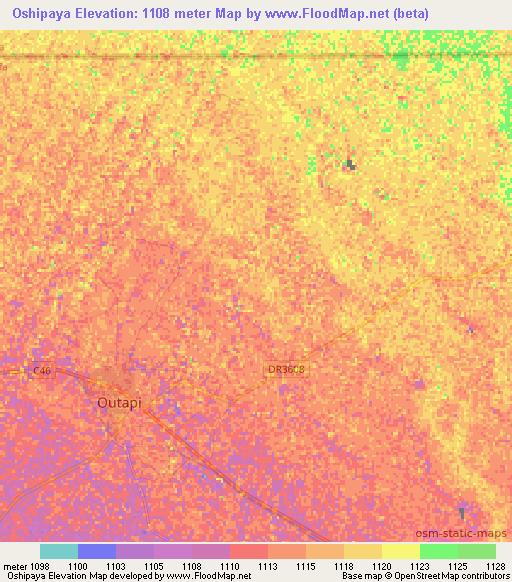 Oshipaya,Namibia Elevation Map