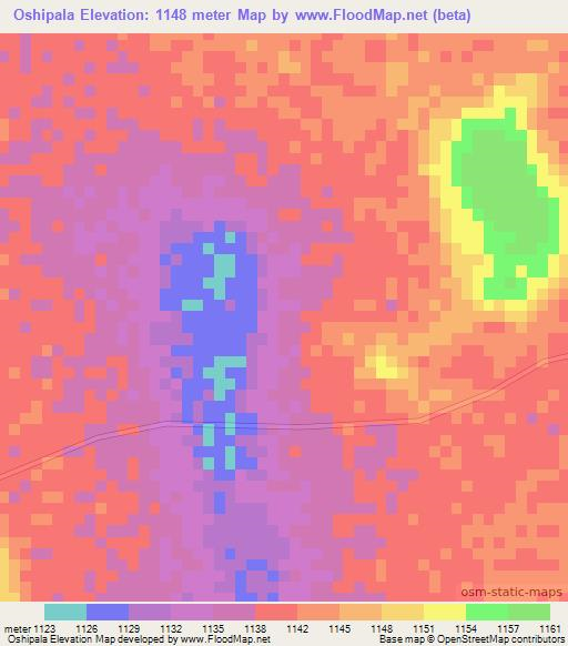 Oshipala,Namibia Elevation Map