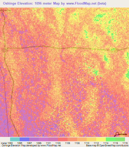 Oshinge,Namibia Elevation Map