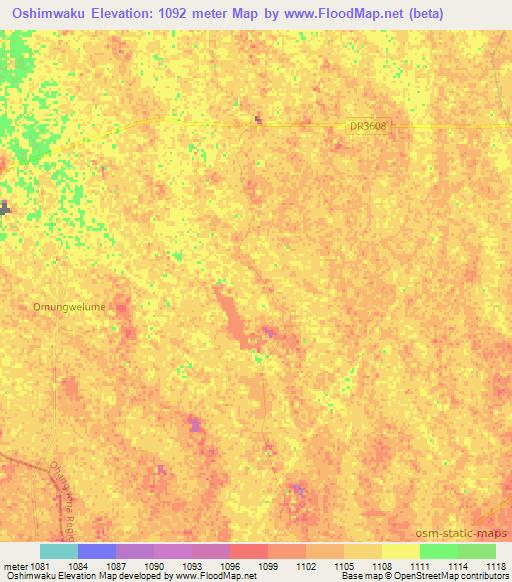 Oshimwaku,Namibia Elevation Map