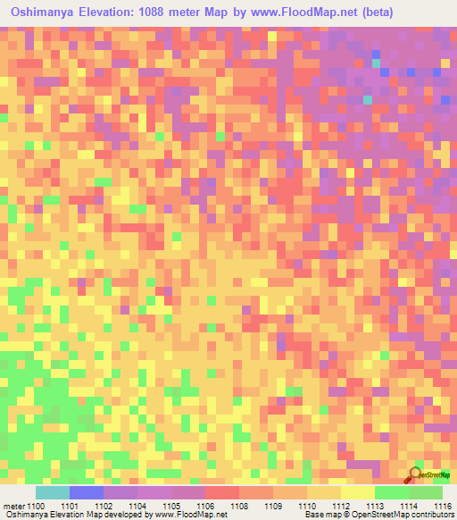 Oshimanya,Namibia Elevation Map