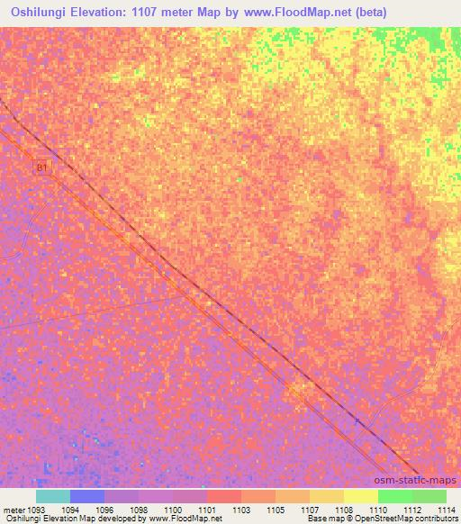 Oshilungi,Namibia Elevation Map