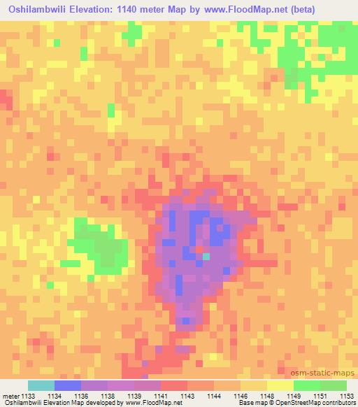 Oshilambwili,Namibia Elevation Map