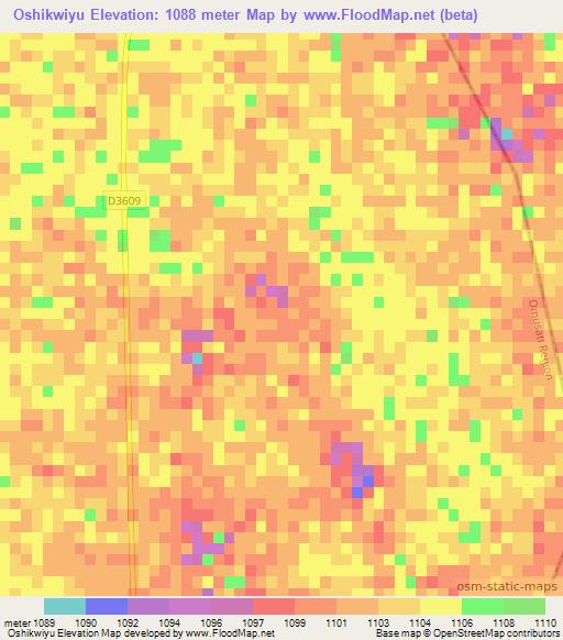 Oshikwiyu,Namibia Elevation Map