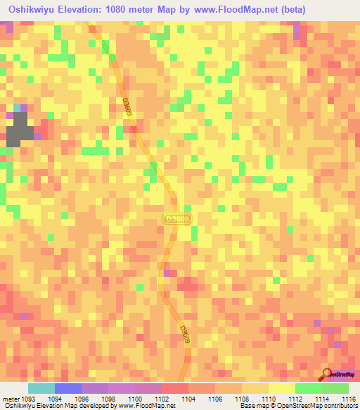 Oshikwiyu,Namibia Elevation Map