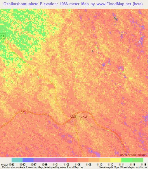 Oshikushomunkete,Namibia Elevation Map