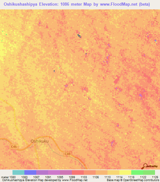 Oshikushashipya,Namibia Elevation Map