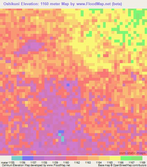Oshikuni,Namibia Elevation Map