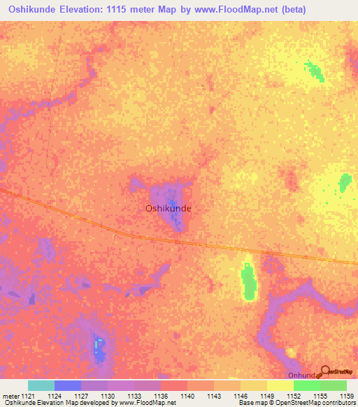 Oshikunde,Namibia Elevation Map