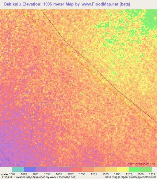 Oshikulu,Namibia Elevation Map